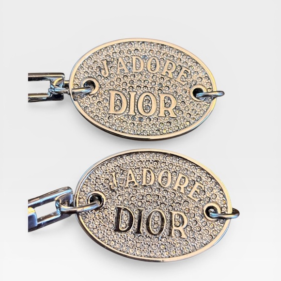 Dior Vintage Crystal J'Adore Oval Tag Drop Earrings with rhinestones - Picture 8 of 9